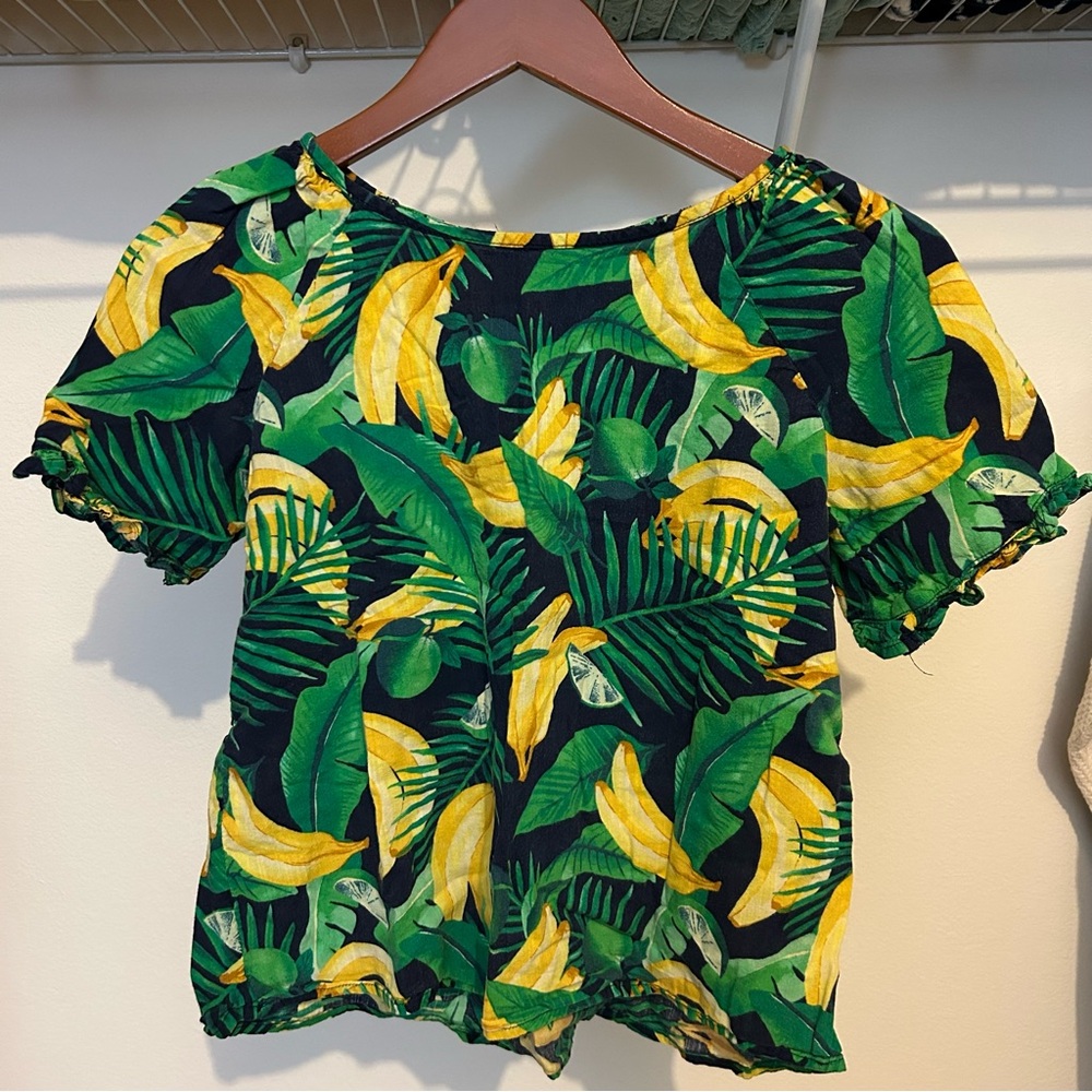 Tropical Leaf Print Kids Top Girl Size 10-12 Years Old